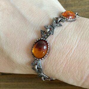 Vintage Sterling Silver Bracelet with Amber